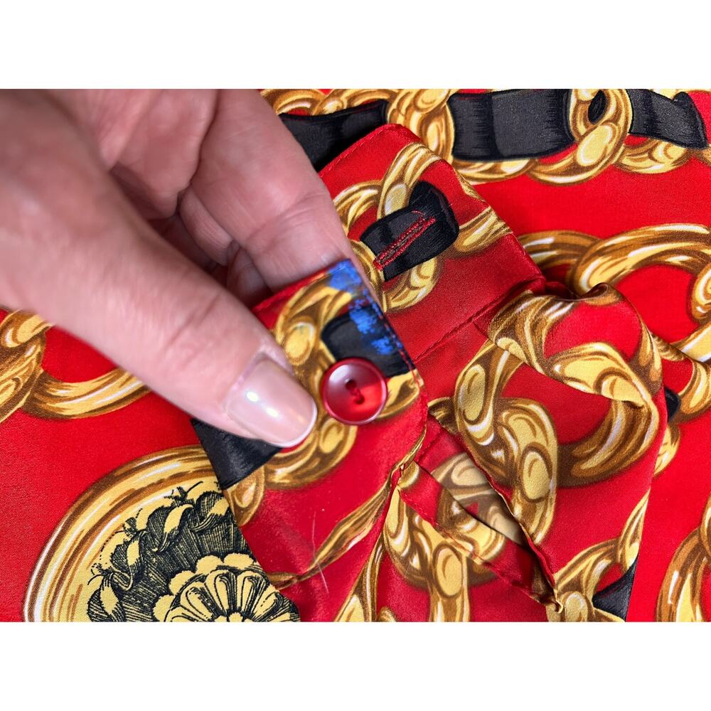 Vintage Red Baroque Chain Print Blouse Size 4 90s - Picture 4 of 7